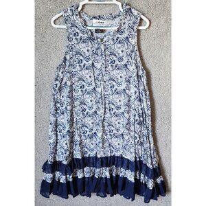 Back In The Saddle Womens Sleeveless Ruffle Neck Ruffle Hem Dress Blue Paisley L